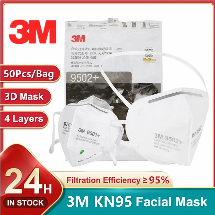 3M Mask 9502+ - 50Pcs/bag 3M KN95 Face Mask 9501+/9502+